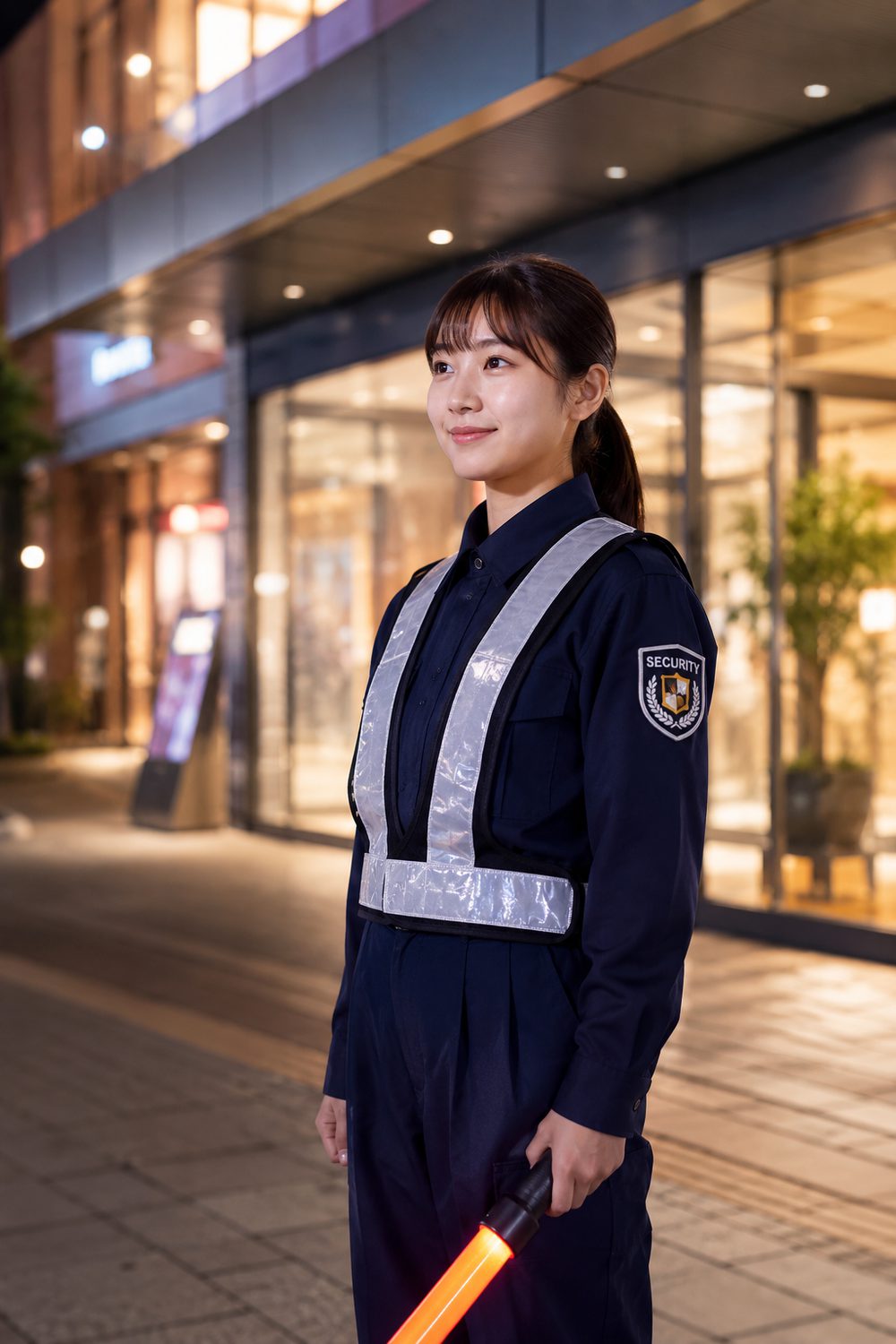 夜間警備にあたる女性隊員